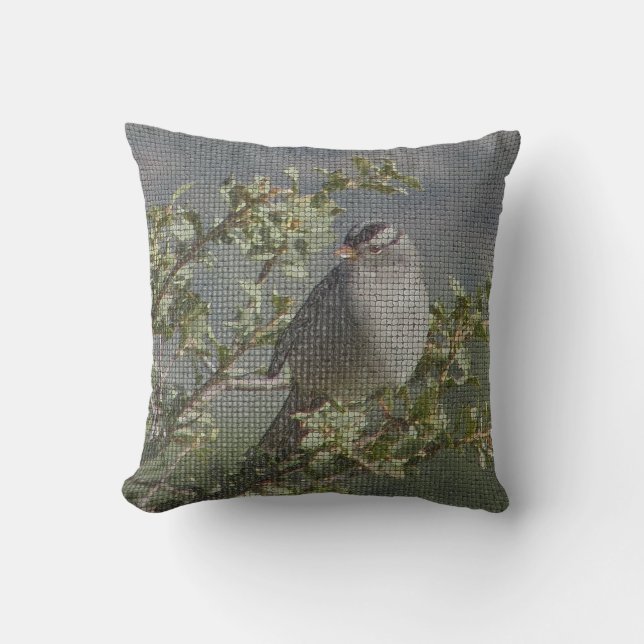 Coussin Bruant sur la branche Photo Mosaic Motif Nature (Recto)