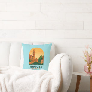 Coussin Bruges Belgique Voyage Art Rétro Européen