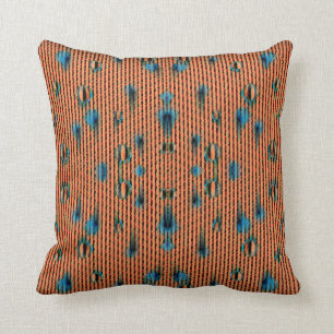 Coussin Brûlé motif orange et bleu de tissu