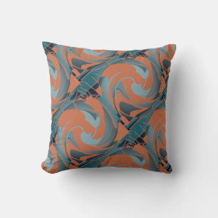 Coussin Brûlé Orange Ardoise Seafoam Diagonal Twirls Motif