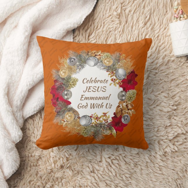 Coussin Brûlé Orange CÉLÉBRER JÉSUS FÊTE de Noël Wreath (Couverture)