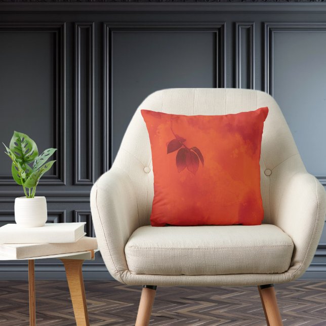Coussin Brûlé Orange Persimmon Feuilles Abtract Automne (Créateur téléchargé)