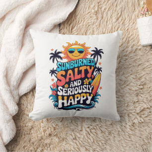 Coussin Brûlé, Salé et Heureux – Vibes Rétro de Plage