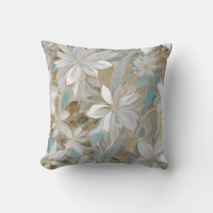 Coussin Brun beige bleu sarcelle floral