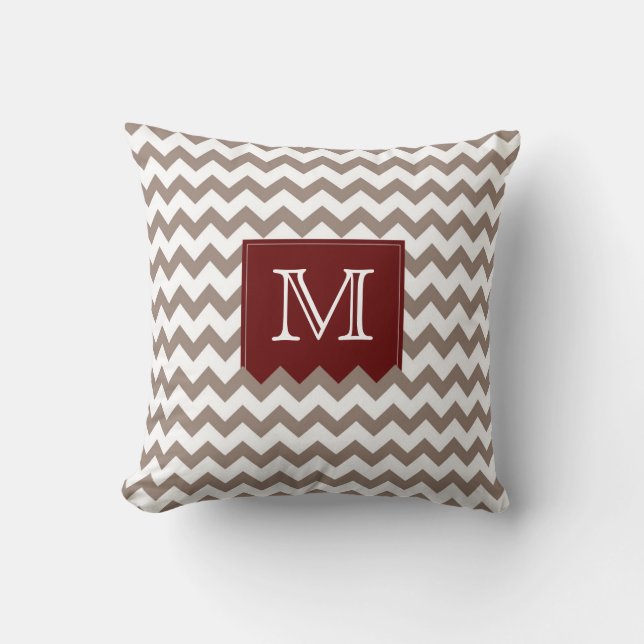 Coussin Brun brun Zig Zag Motif avec boîte rouge profonde (Recto)