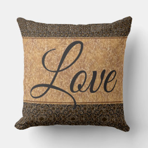 Coussin Brun/coussin de luxe d'or avec "amour" indiquant