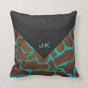 Coussin Brun de girafe et copie turquoise