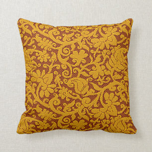 Coussin Brun et motif indien riche de brocard d'or