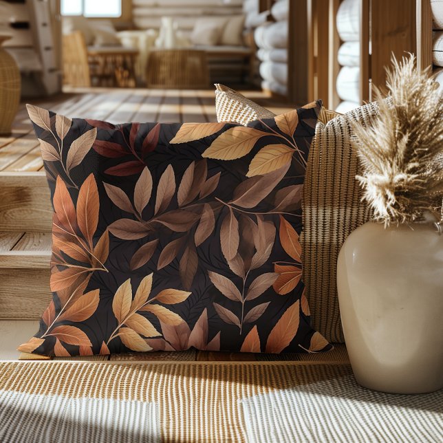 Coussin Brun orangé jaune doré feuilles brunes automne (Créateur téléchargé)