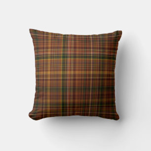 Coussin Brun, rouge rouille et vert carreaux d'automne