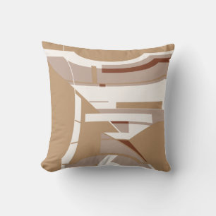 Coussin Brun Taupe Blanc Méditerranéen Géométrique Abstrai