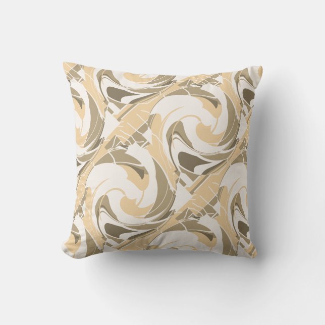 Coussin Brun Taupe Marron Diagonal Floral sur Blanc Cassé (Recto)