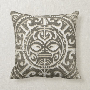 Coussin Brun tribal polynésien de visage