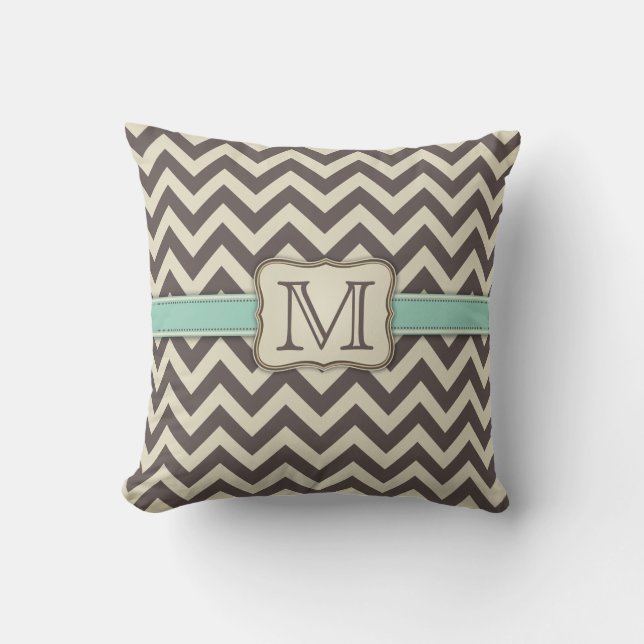 Coussin Brun, vert et beige modernes élégants de Chevron (Recto)