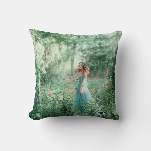 Coussin Brunette Princess : Aquarelle de la forêt de fées (Recto)