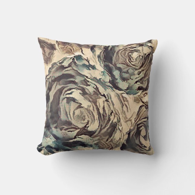 Coussin Brush art Abstrait texturé rose imprimé brun beig (Recto)