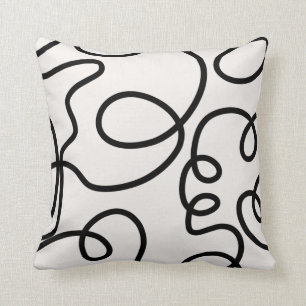 Coussin Brush Strokes De Ligne Minimale Moderne Noir Et Bl
