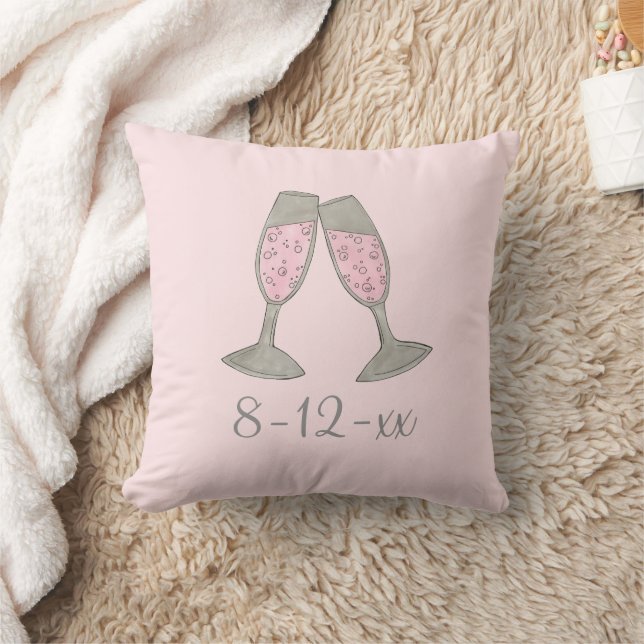 Coussin Bubbly Pink Champagne Flute Bride Mariage Date (Couverture)