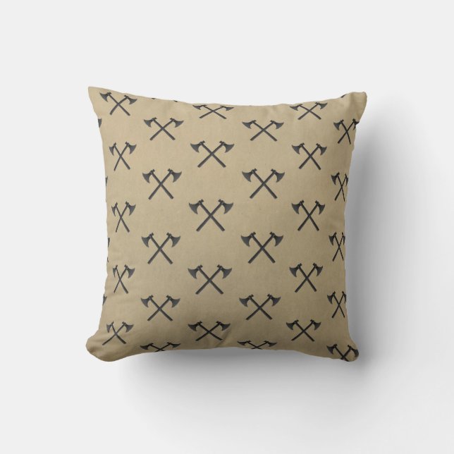 Coussin Bûcherons modernes traversant les axes (Recto)