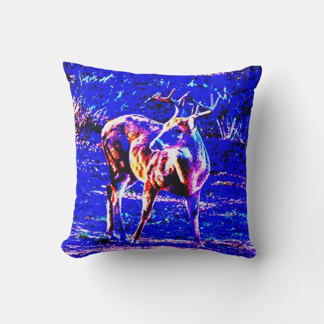 Coussin Buck Deer Art en Blue Hunter Jeu d'oreiller (Recto)