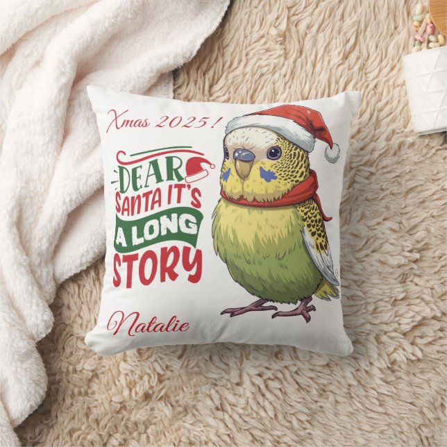 Coussin Budgie de Noël avec écharpe et chapeau (Couverture)