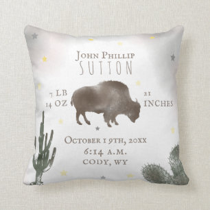 Coussin Buffalo Bison Désert Cactus Baby Birth Stats