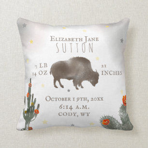 Coussin Buffalo Bison Désert Cactus Baby Birth Stats Flora