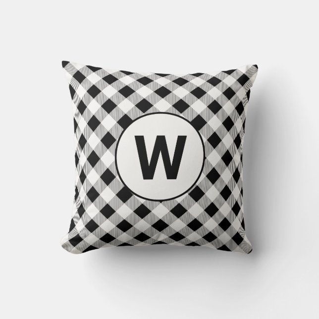 Coussin Buffalo Check Black White Monogramme Jeu d'oreille (Recto)