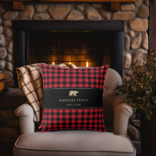 Coussin Buffalo Check Plaid Rustique Rouge et Black Family