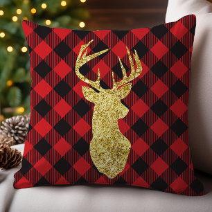 Coussin Buffalo Plaid et Gold Deer Christmas