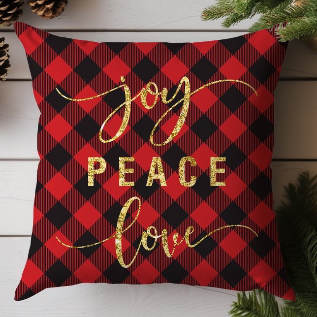 Coussin Buffalo Plaid Joy Peace Love (Créateur téléchargé)