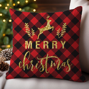Coussin Buffalo Plaid Joyeux Noël Reindeer Parties scintil