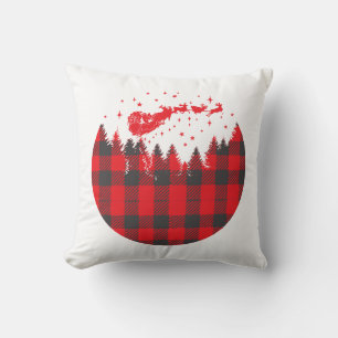 Coussin Buffalo Plaid Père Noël et Sleigh