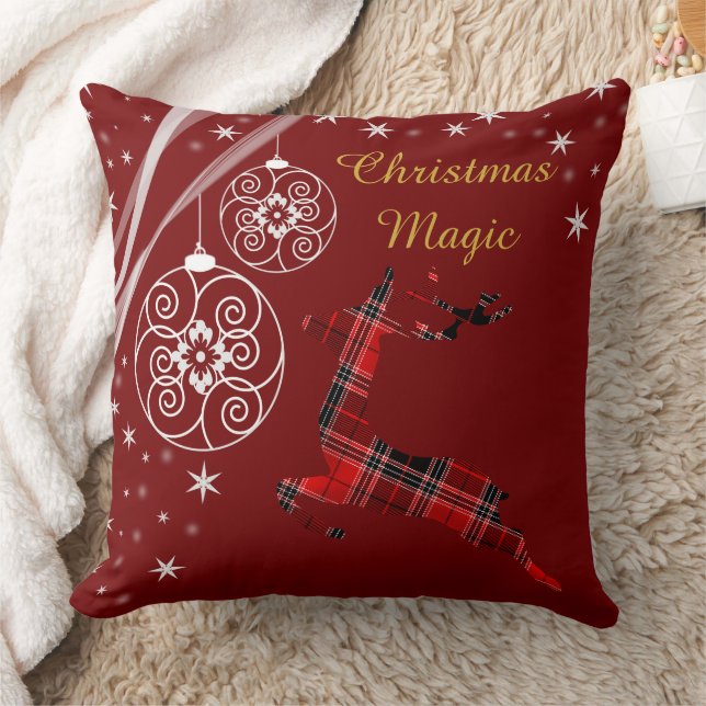 Coussin Buffalo Plaid Reindeer Noël Magie Ornements (Couverture)