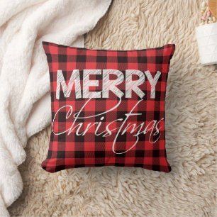 Coussin Buffalo Plaid Rouge Noir   Joyeux Noël