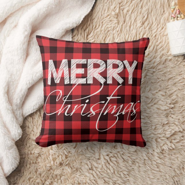 Coussin Buffalo Plaid Rouge Noir | Joyeux Noël (Couverture)