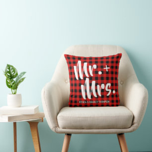 Coussin Buffalo Plaid Tartan M. et Mme la Mariage