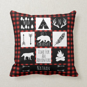 Coussin Buffalo rustique Plaid Animaux sauvages et nom