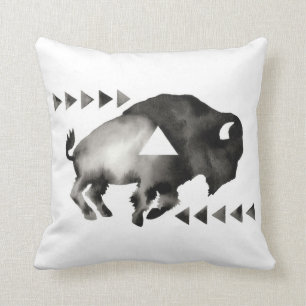 Coussin Buffalo somnolent géométrique. Moderne. Blanc no