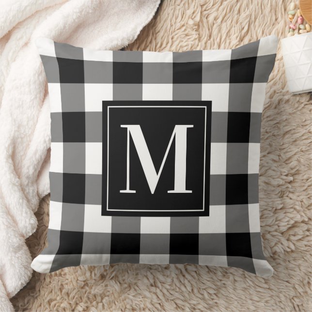 Coussin Buffle à carreaux noir et blanc Noël Monogramme (Couverture)