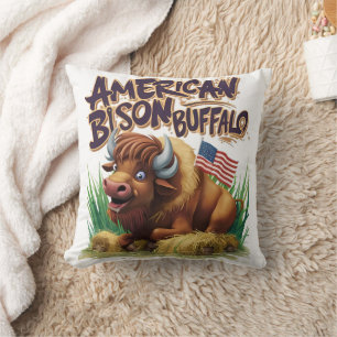 Coussin Buffle de bison américain avec drapeau américain