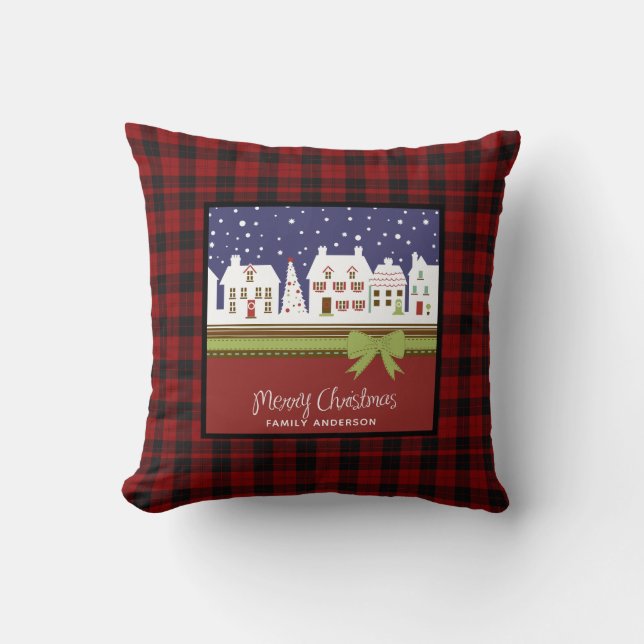 Coussin Buffle de Noël personnalisé Plaid Home Sweet (Recto)