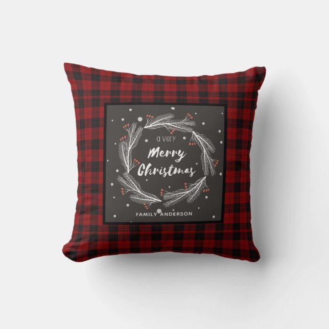 Coussin Buffle de Noël personnalisé Plaid Wreath (Recto)