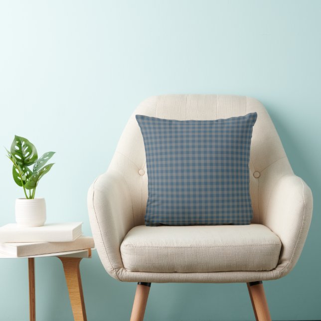 Coussin Buffle gris et bleu Plaid Style Jeu d'oreiller (Chaise)