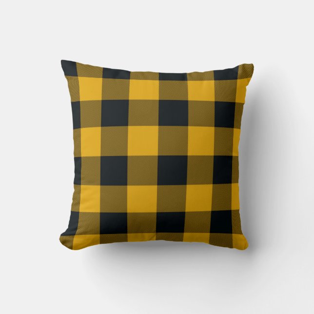 Coussin Buffle jaune et noir Plaid À damiers rustique (Recto)