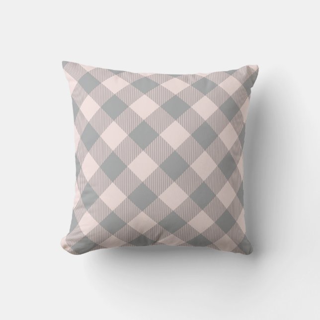 Coussin Buffle moderne rose et gris chèque motif plaid (Recto)