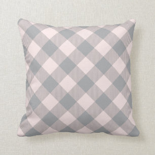 Coussin Buffle moderne rose et gris chèque motif plaid