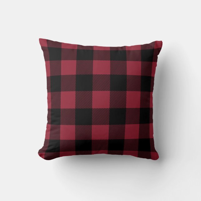 Coussin Buffle noir et rouge de Preppy Check Plaid (Recto)
