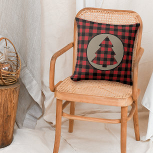Coussin Buffle noir rouge Plaid Christmas Tree