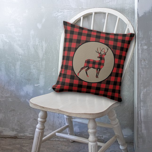 Coussin Buffle noir rouge Plaid Deer Buck (Créateur téléchargé)